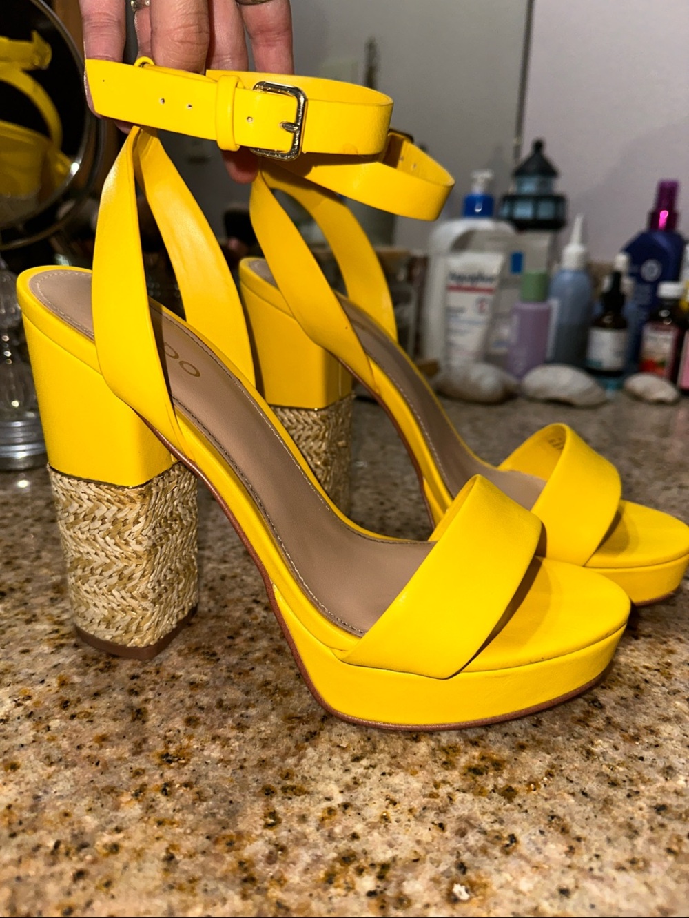 Aldo Bright Yellow Platform Wedge Sandals